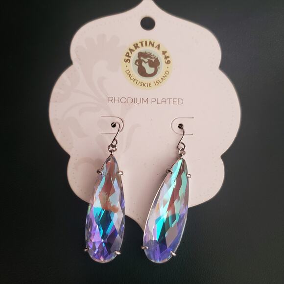 Spartina 449 Dewdrop‎ Earrings Iridescent Rhodium Plated Large Dangle NWT - Picture 1 of 6